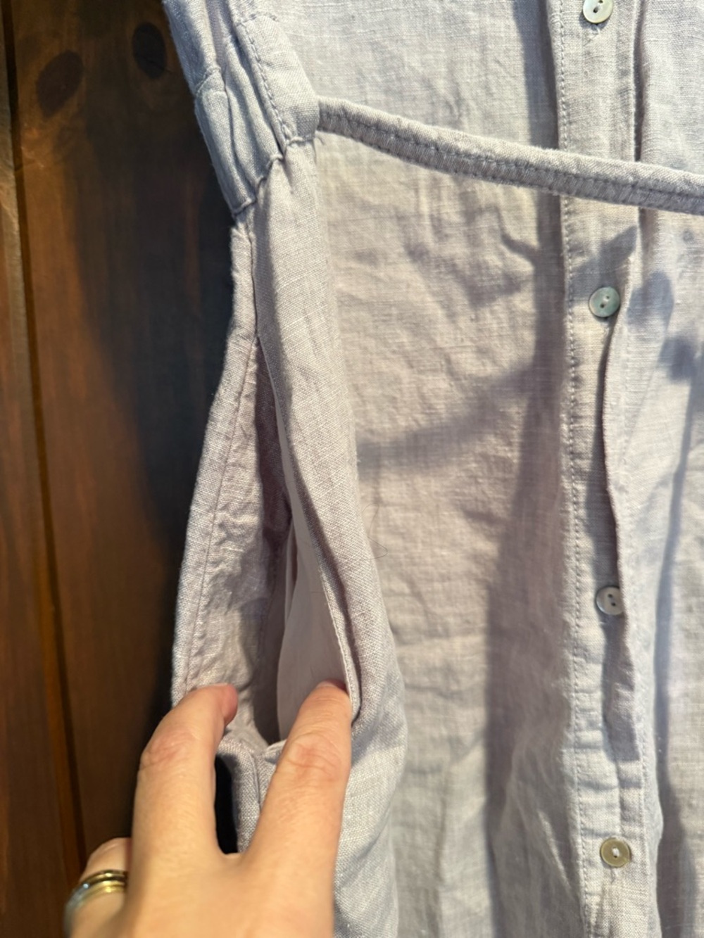 C&C California Light gray Linen Midi Shirt Dress with Tie Waist. - Picture 4 of 10